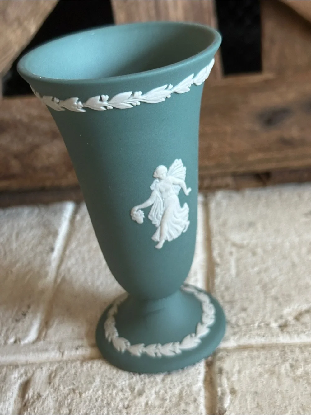 Cream Color on Spruce Green Jasperware by WEDGWOOD bud vase
